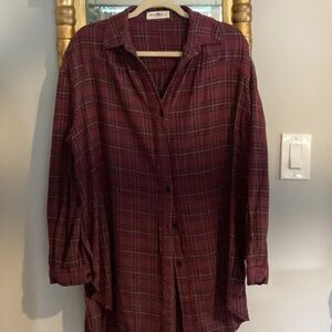 Natural Life flannel button down shirt. Burgundy, black, teal, white L